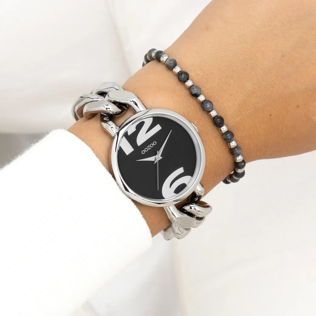 Zilverkleurige OOZOO horloge met grove schakelarmband - C11261
