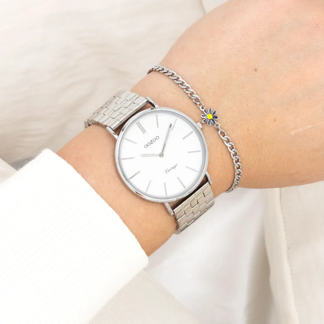 Zilverkleurige OOZOO horloge met roestvrijstalen armband roestvrijstalen armband - C20400