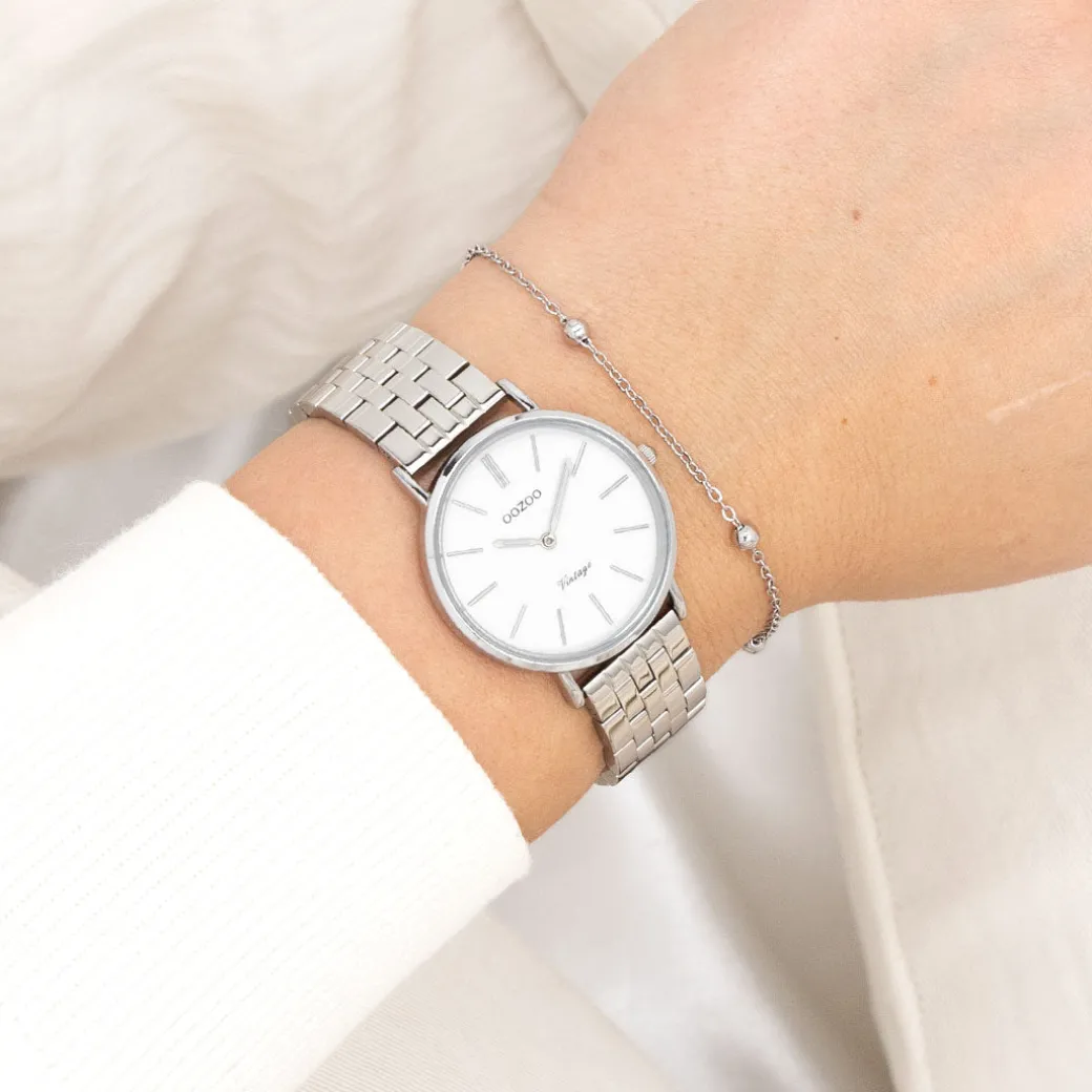 Zilverkleurige OOZOO horloge met roestvrijstalen armband roestvrijstalen armband - C20405