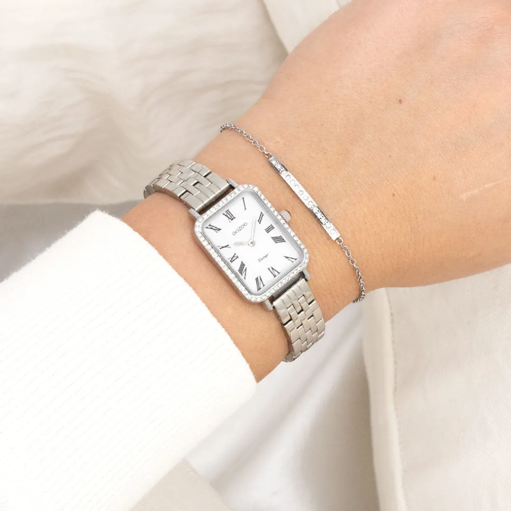 Zilverkleurige OOZOO horloge met roestvrijstalen armband roestvrijstalen armband - C20413