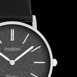 Zilverkleurige OOZOO horloge met zwarte leren band - C20208