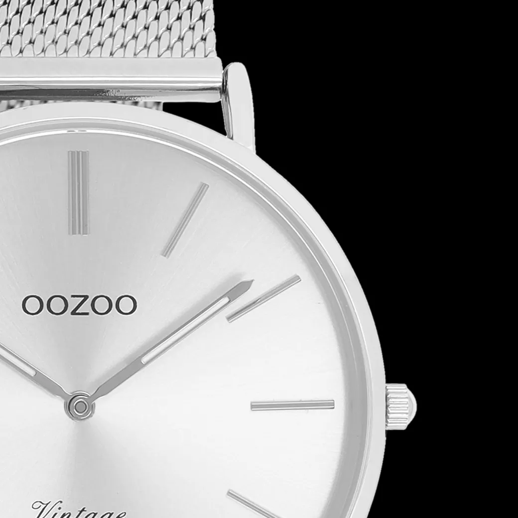 Zilverkleurige OOZOO horloge met metalen mesh armband - C9905