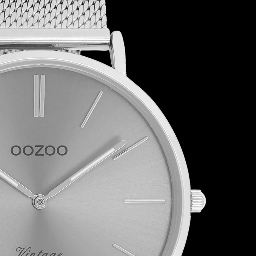 Zilverkleurige OOZOO horloge met metalen mesh armband - C9937