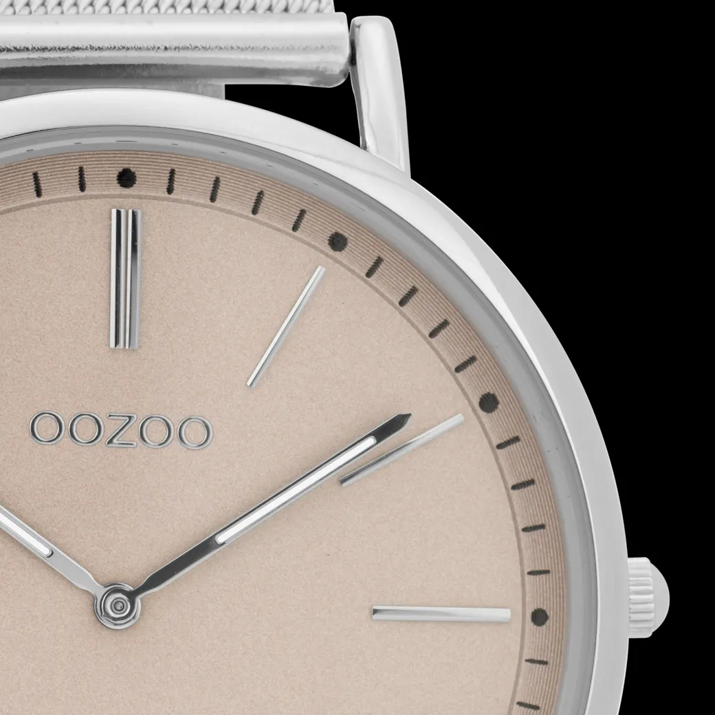 Zilverkleurige OOZOO horloge met metalen mesh armband - C9355