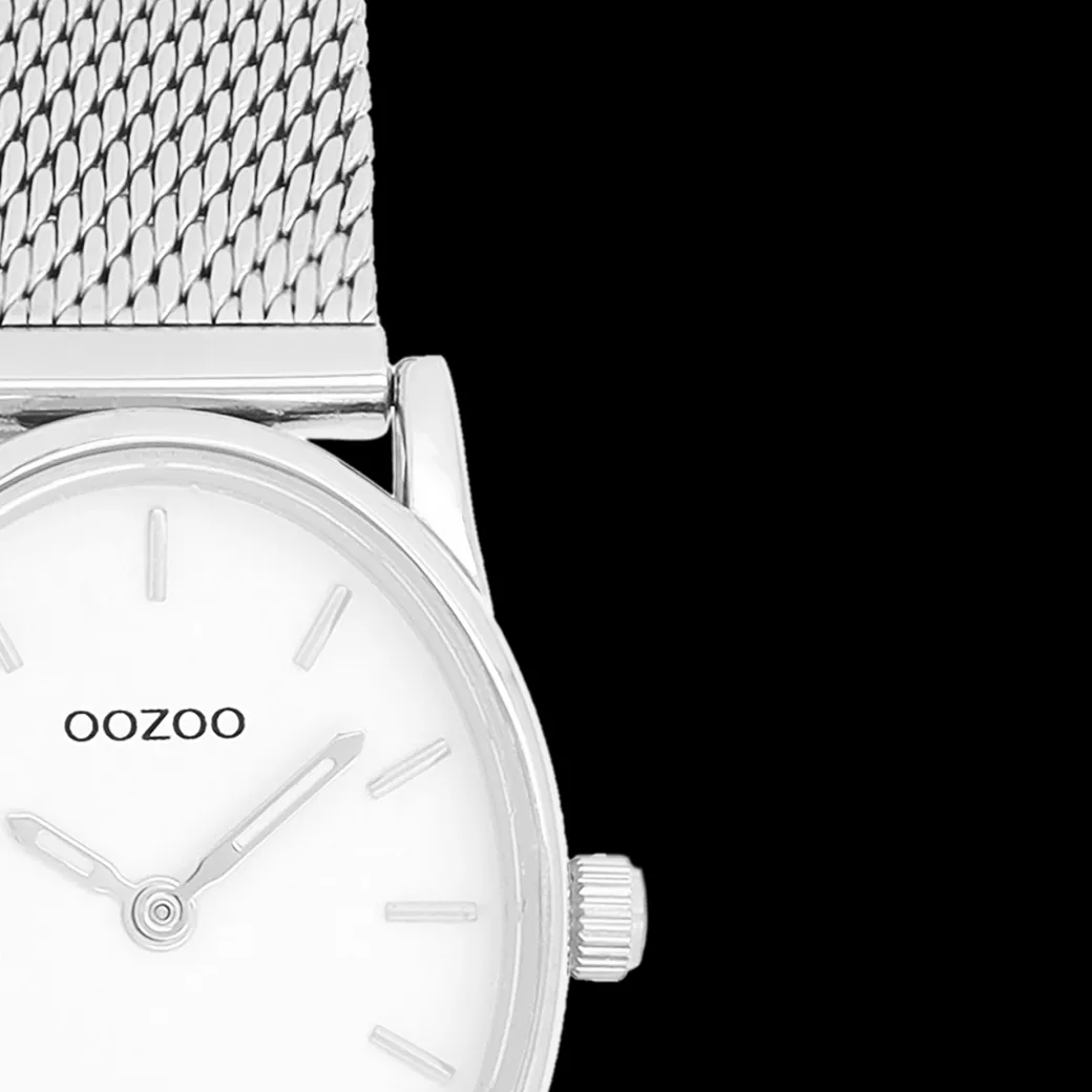 Zilverkleurige OOZOO horloge met metalen mesh armband - C20256