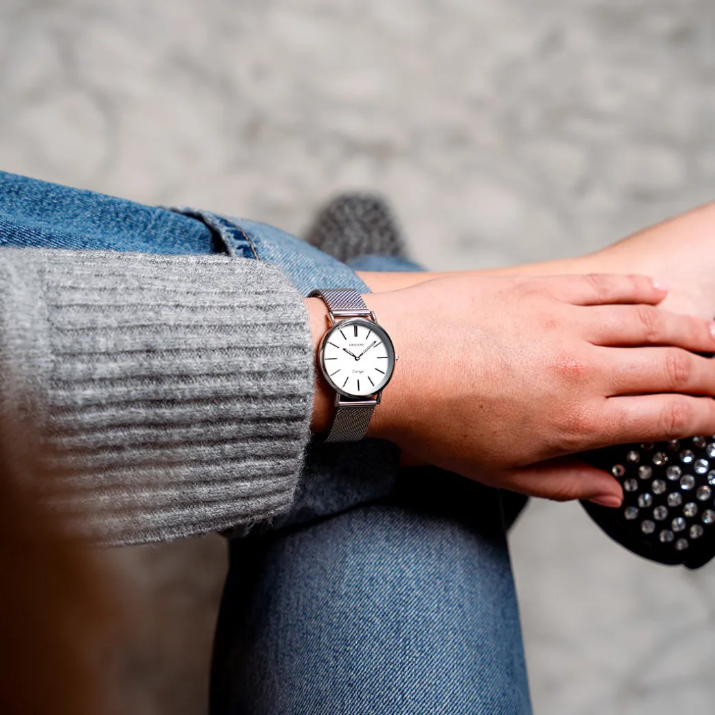 Zilverkleurige OOZOO horloge met metalen mesh armband - C9903
