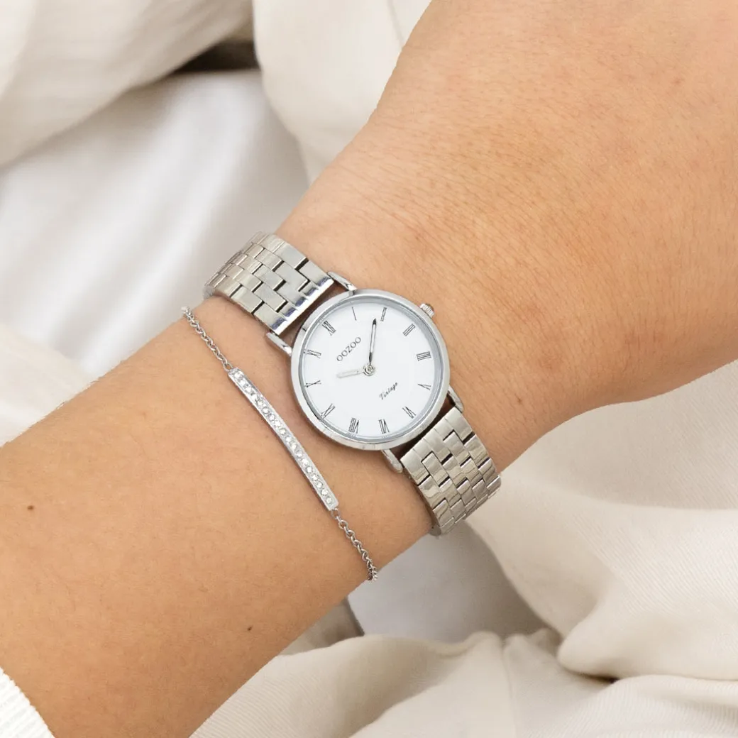 Zilverkleurige OOZOO horloge met roestvrijstalen armband - C20372