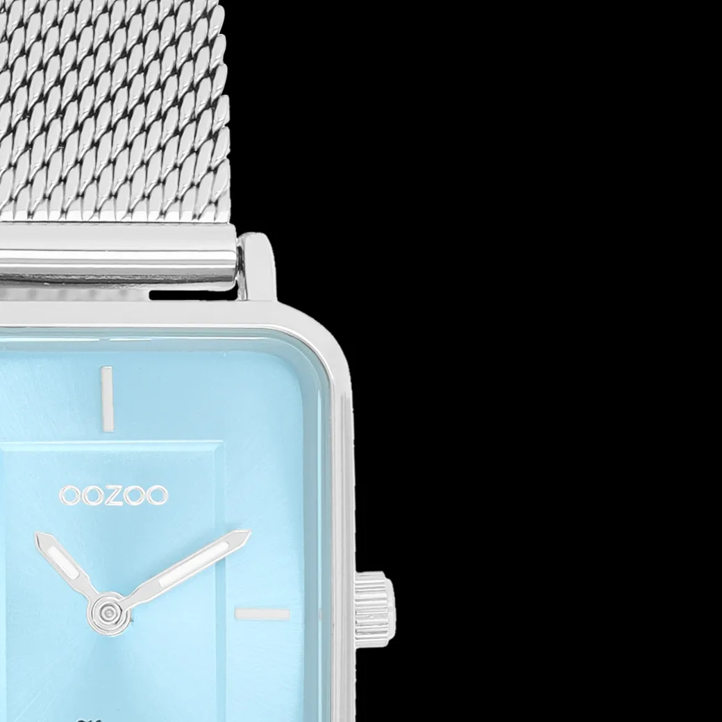 Zilverkleurige OOZOO horloge met metalen mesh armband - C20351