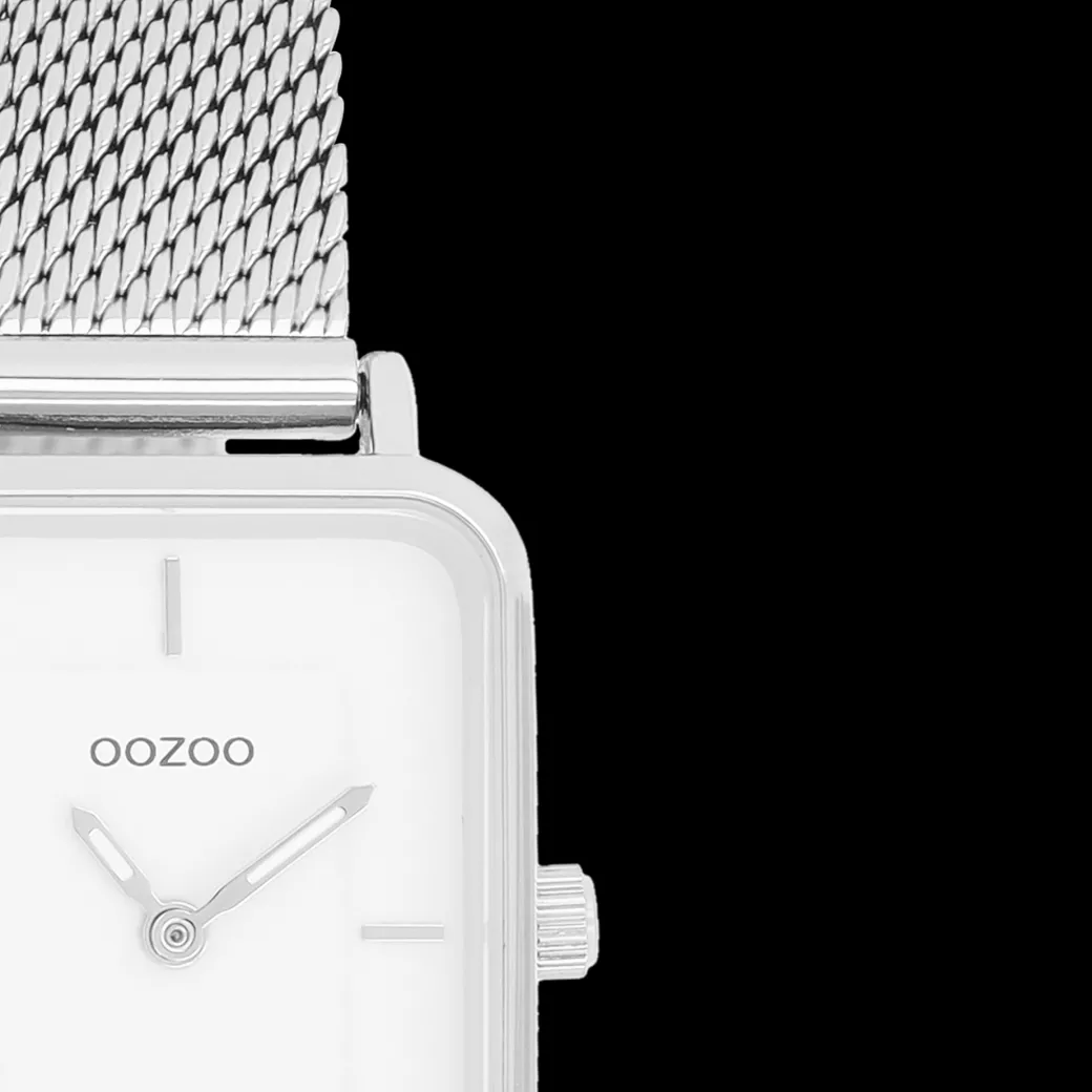 Zilverkleurige OOZOO horloge met metalen mesh armband - C20350