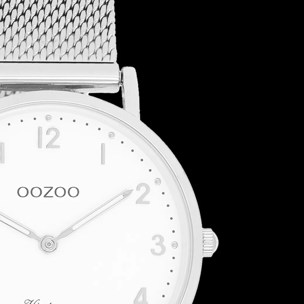 Zilverkleurige OOZOO horloge met metalen mesh armband - C20345