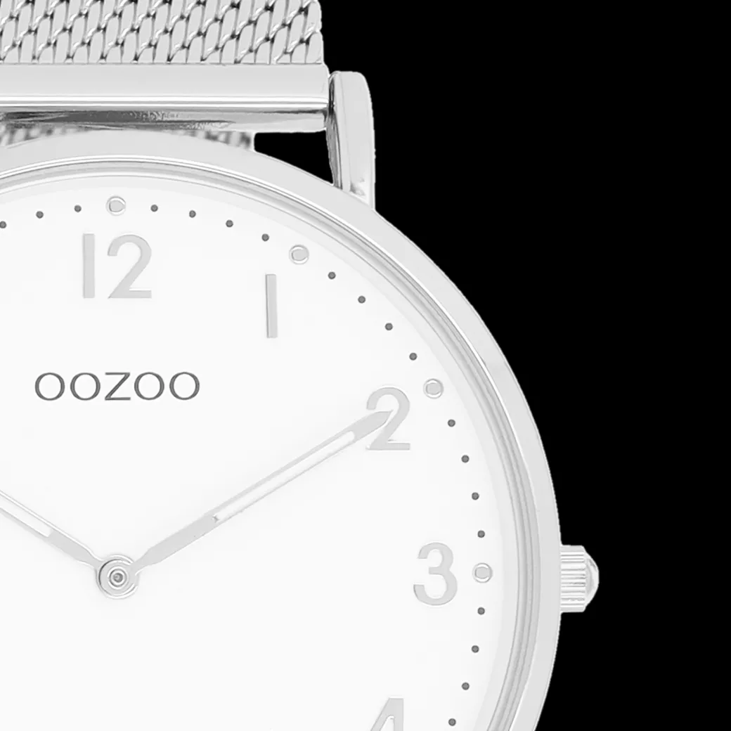 Zilverkleurige OOZOO horloge met metalen mesh armband - C20340