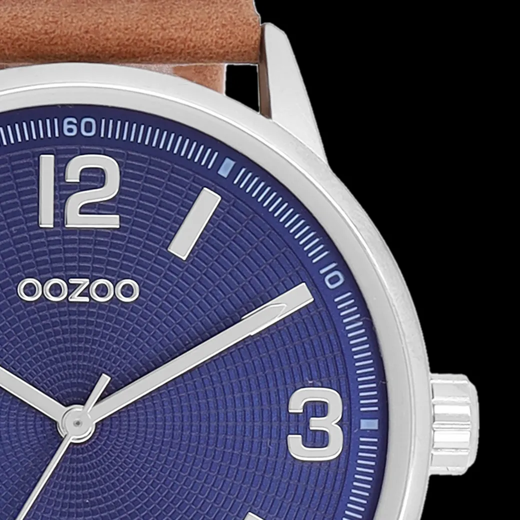 Zilverkleurige OOZOO horloge met leren band leren band - C11501