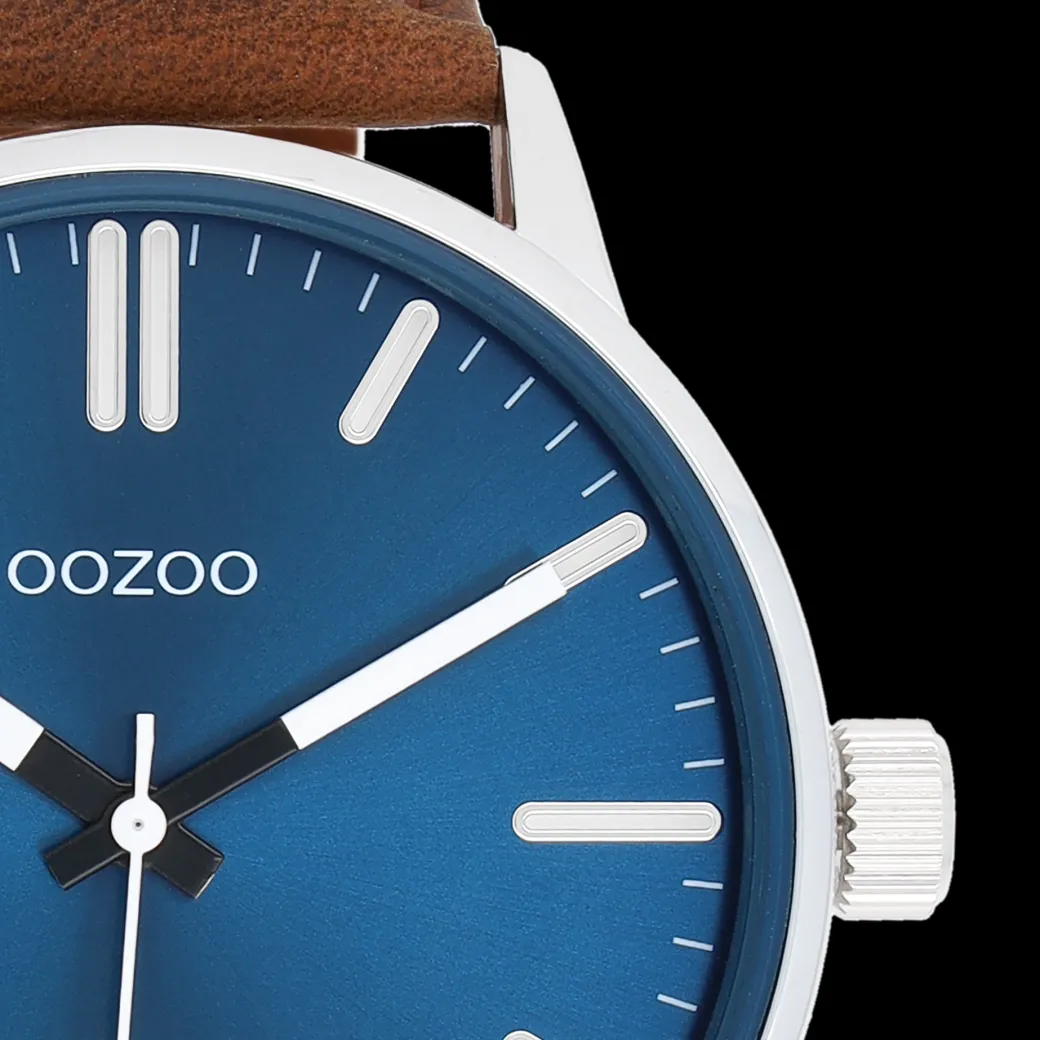 Zilverkleurige OOZOO horloge met bruine leren band - C11400