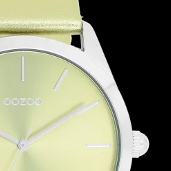 Zilverkleurige OOZOO horloge met limoen groene leren band - C11331