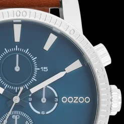 Zilverkleurige OOZOO horloge met bruine leren band - C11210
