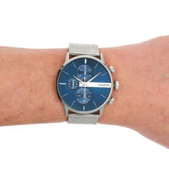 Zilverkleurige OOZOO horloge met metalen mesh armband - C11100