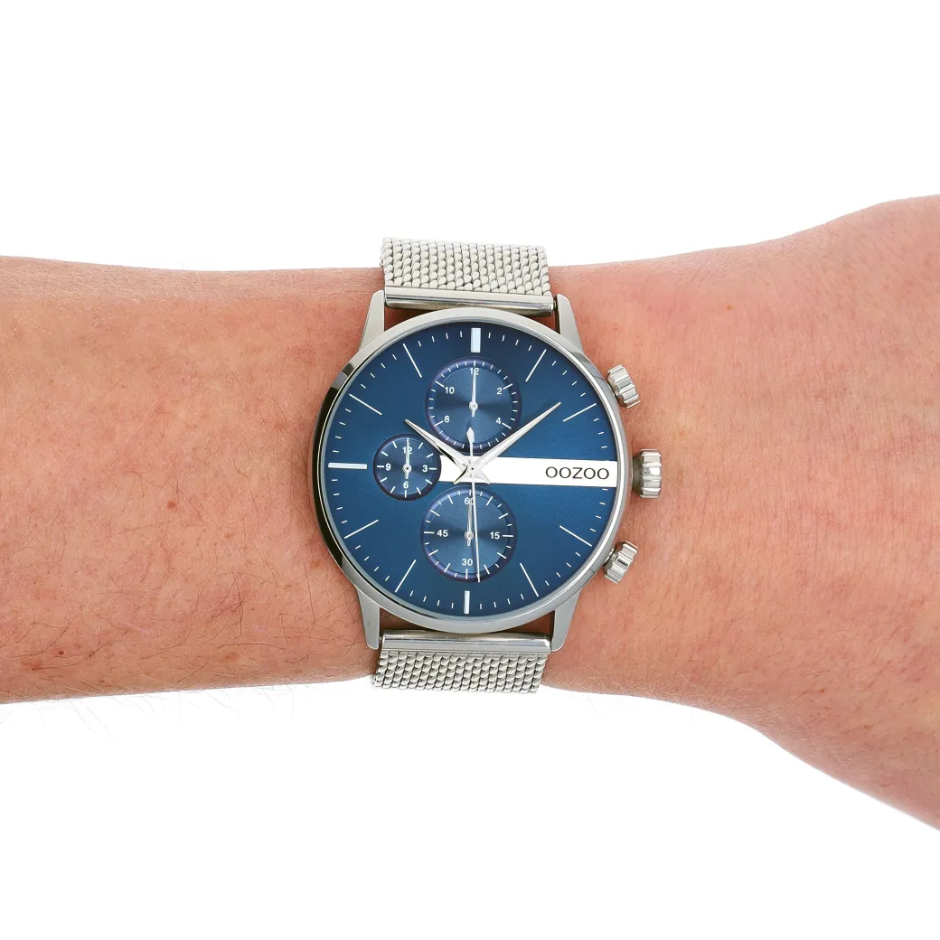 Zilverkleurige OOZOO horloge met metalen mesh armband - C11100