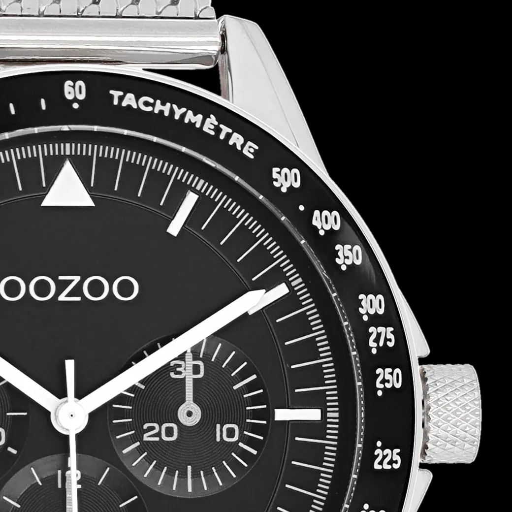 Zilverkleurige OOZOO horloge met metalen mesh armband - C11113