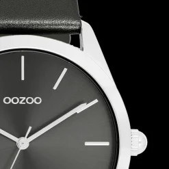 Zilverkleurige OOZOO horloge met donker grijze leren band - C11338