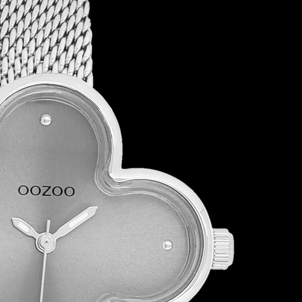 Zilverkleurige OOZOO horloge met metalen mesh armband metalen mesh armband - C11526