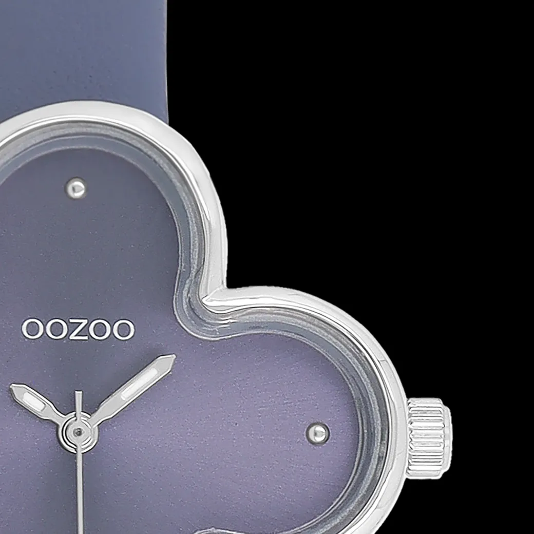 Zilverkleurige OOZOO horloge met leren band leren band - C11522