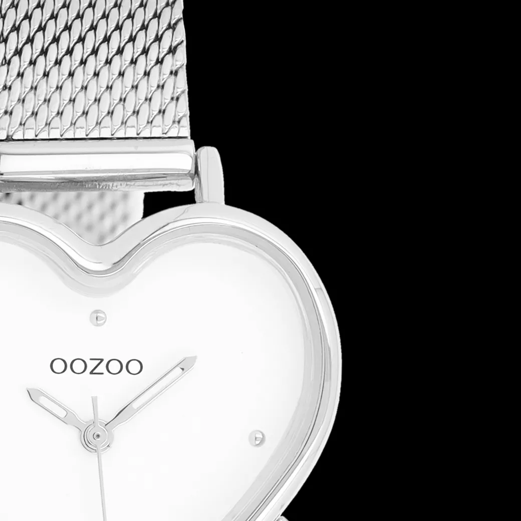 Zilverkleurige OOZOO horloge met metalen mesh armband - C11413