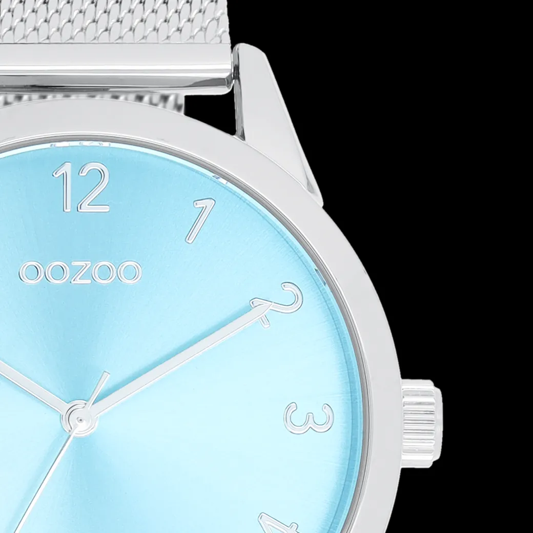 Zilverkleurige OOZOO horloge met metalen mesh armband - C11321