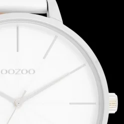 Zilverkleurige OOZOO horloge met witte leren band - C11345