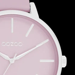 Zilverkleurige OOZOO horloge met lila leren band - C11361