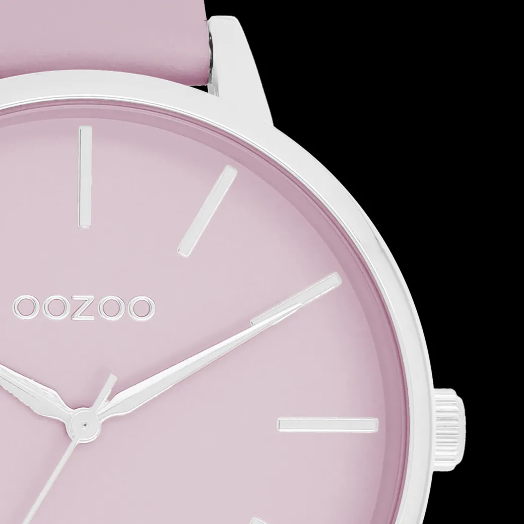 Zilverkleurige OOZOO horloge met lila leren band - C11361