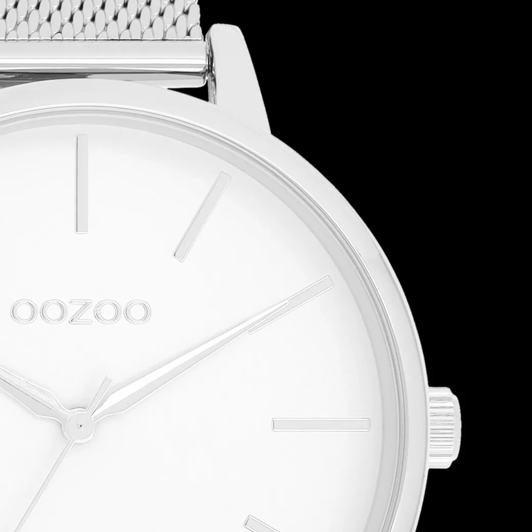 Zilverkleurige OOZOO horloge met metalen mesh armband - C11362