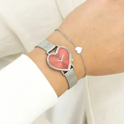 Zilverkleurige OOZOO horloge met metalen mesh armband - C11444