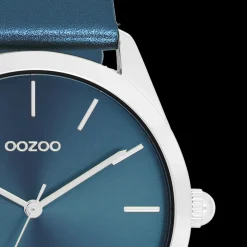Zilverkleurige OOZOO horloge met blauwe leren band - C11337