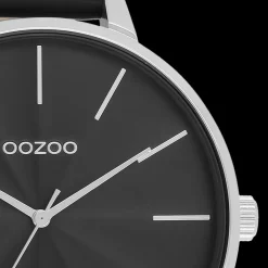 Zilverkleurige OOZOO horloge met zwarte leren band - C11258