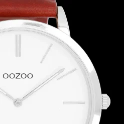 Zilverkleurige OOZOO horloge met bruine leren band - C20385