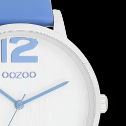 Zilverkleurige OOZOO horloge met mineraal blauwe leren band - C11235