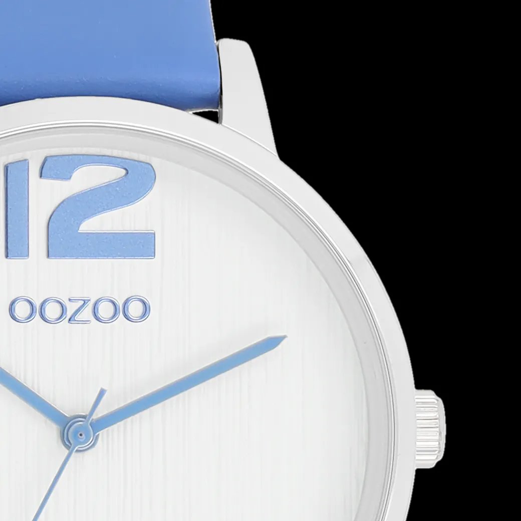 Zilverkleurige OOZOO horloge met mineraal blauwe leren band - C11235