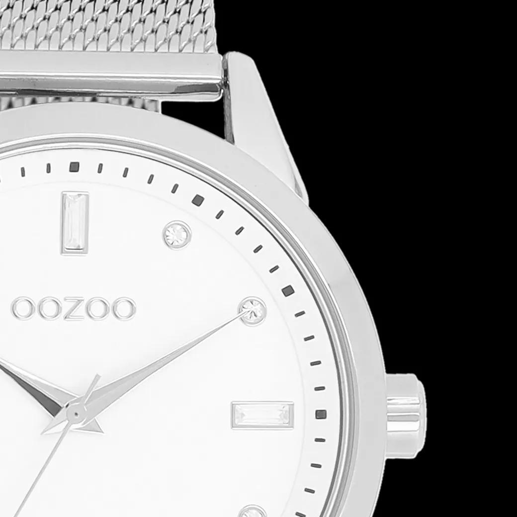 Zilverkleurige OOZOO horloge met metalen mesh armband - C11280