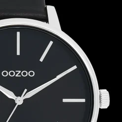 Zilverkleurige OOZOO horloge met zwarte leren band - C11293