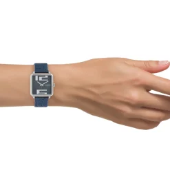 Zilverkleurige OOZOO horloge met donker blauwe leren band - C10366