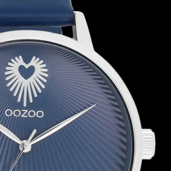 Zilverkleurige OOZOO horloge met blauwe leren band - C11243