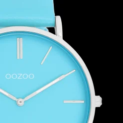 Zilverkleurige OOZOO horloge met felblauwe leren band - C20322