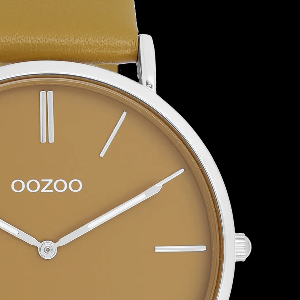 Zilverkleurige OOZOO horloge met olijf groene leren band - C20326