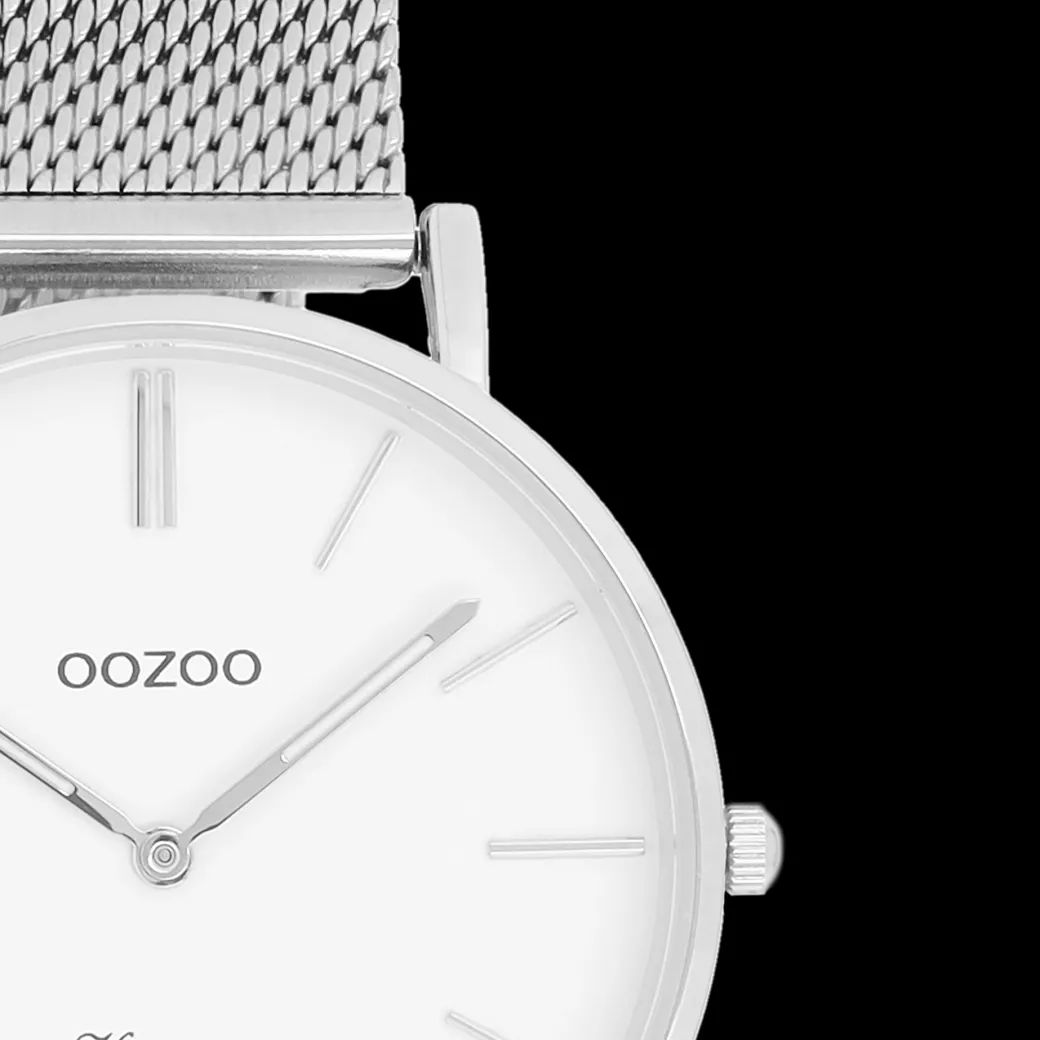 Zilverkleurige OOZOO horloge met metalen mesh armband - C9902