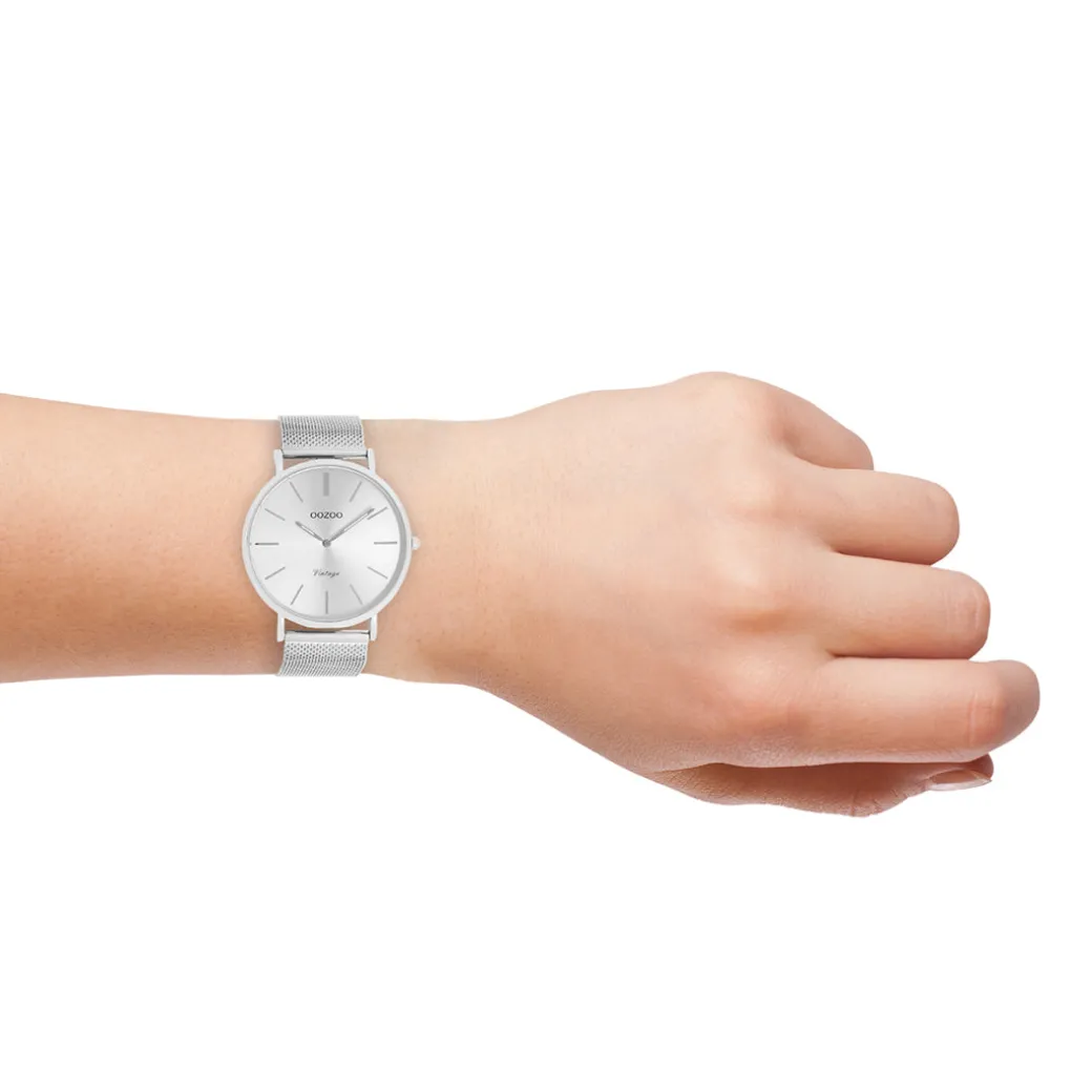 Zilverkleurige OOZOO horloge met metalen mesh armband - C9905