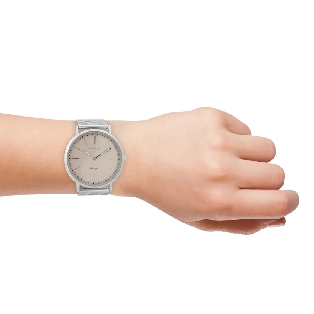 Zilverkleurige OOZOO horloge met metalen mesh armband - C9355