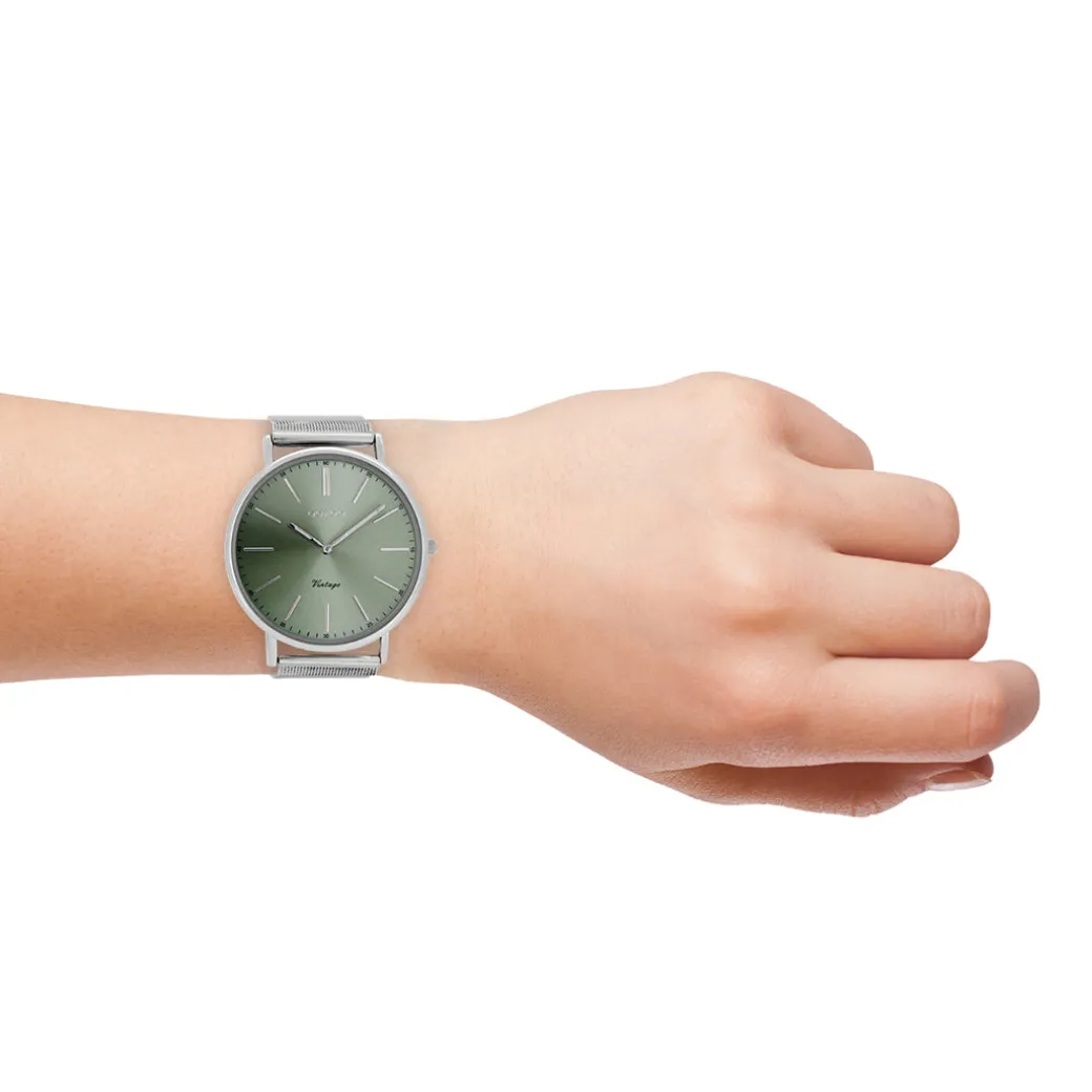 Zilverkleurige OOZOO horloge met metalen mesh armband - C8175