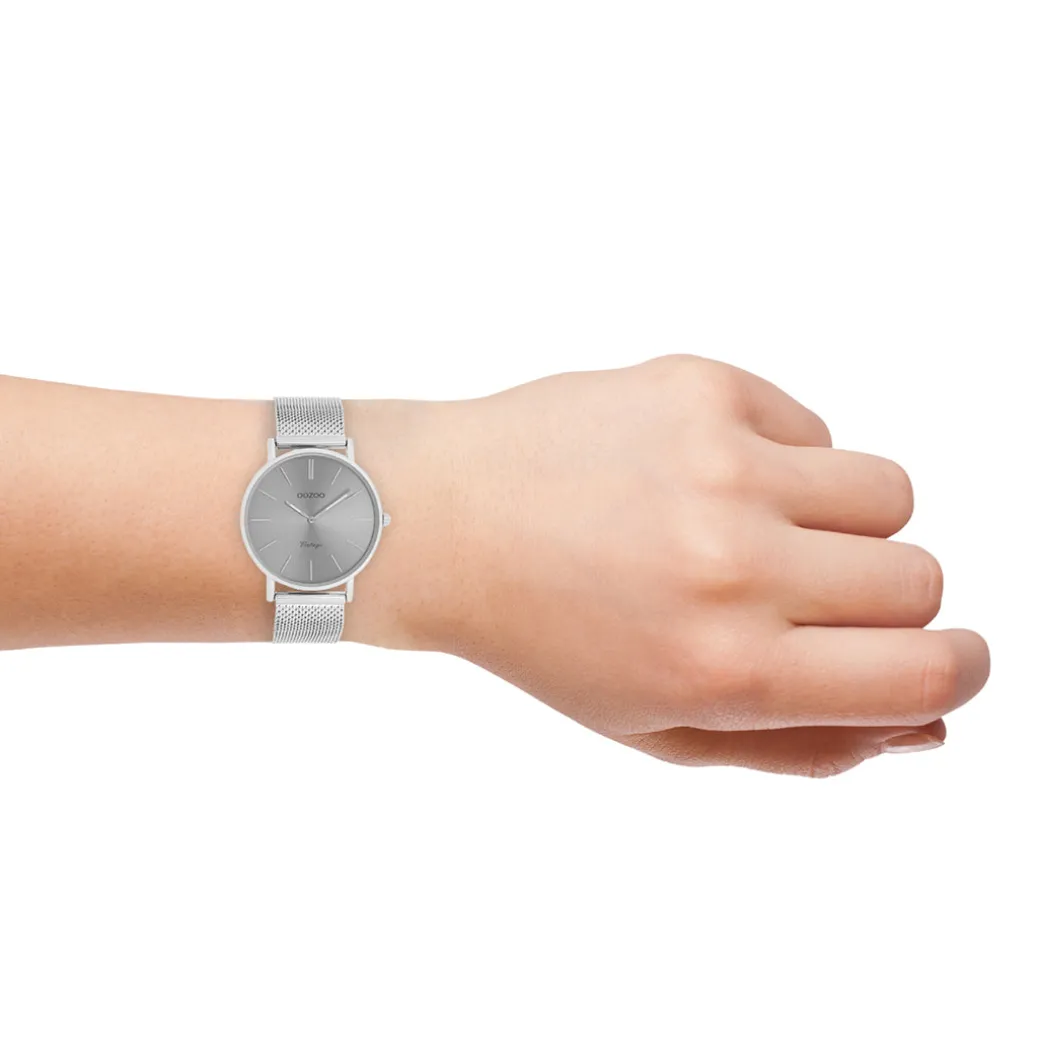 Zilverkleurige OOZOO horloge met metalen mesh armband - C9939