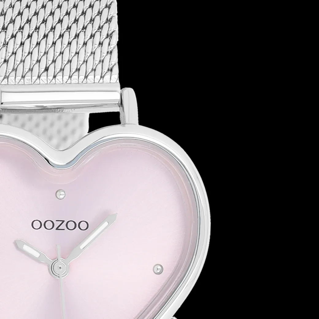 Zilverkleurige OOZOO horloge met metalen mesh armband - C11414