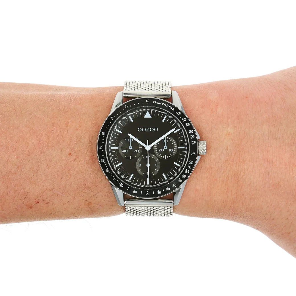 Zilverkleurige OOZOO horloge met metalen mesh armband - C11113
